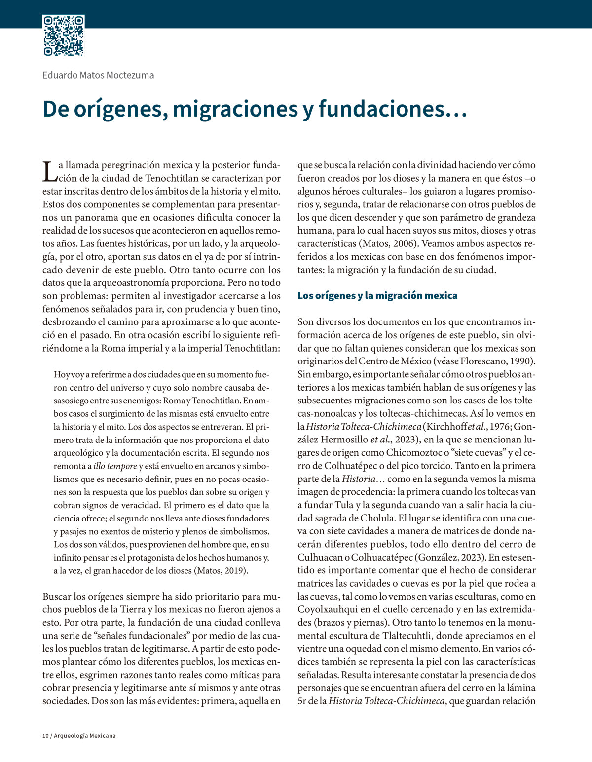 AME 124 Tenochtitlan. Origen y destino